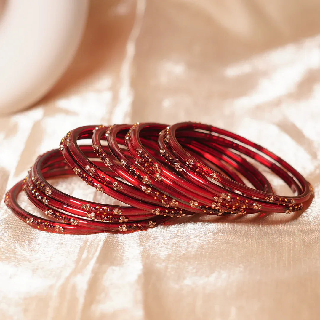 Glass Bangle with Beads Studded for Women & Girls (Pack of 12 Bangles) - The Golden Cascade